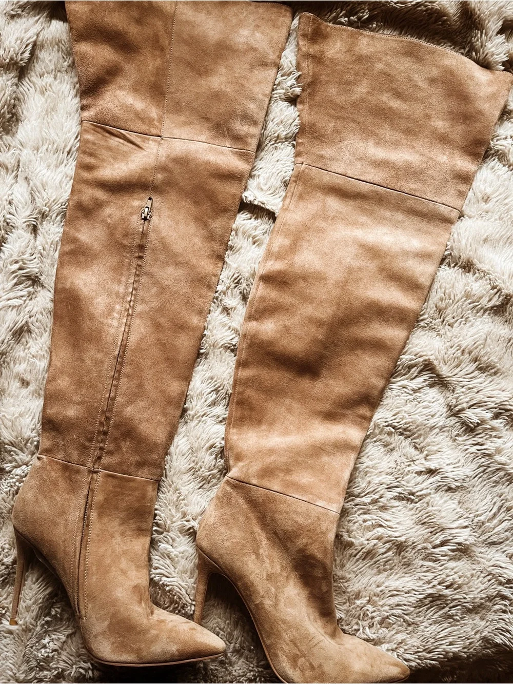 House of cb EXTRAORDINAIRE Tan Real Suede Thigh Boots